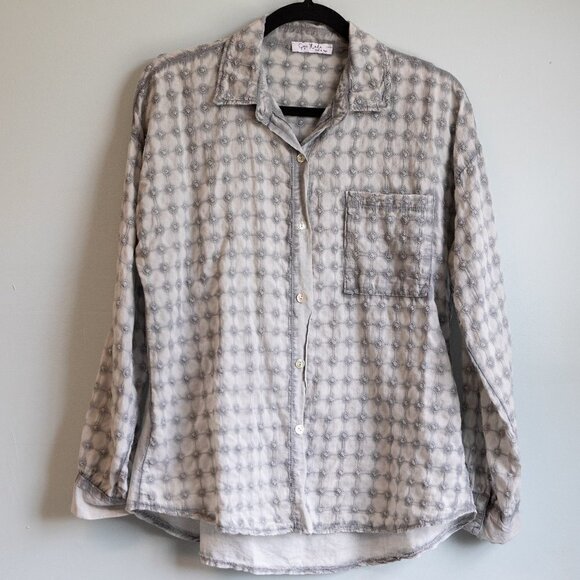 Gigi Moda grid dot embroidered grey top-L - Picture 1 of 4